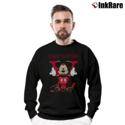 Men’s Louis Vuitton Mickey Mouse Logo Fashion Crewneck Sweatshirt in black | Cozy Fabric, Clean Style