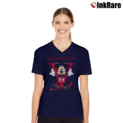 Women’s Louis Vuitton Mickey Mouse Logo Fashion V-Neck Tee in navy | Chic Neckline, Soft Texture