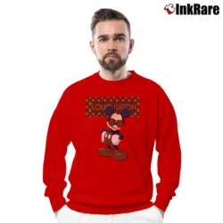 Men’s Louis Vuitton Stripe Mickey Mouse Crewneck Sweatshirt in red | Cozy Fabric, Clean Style