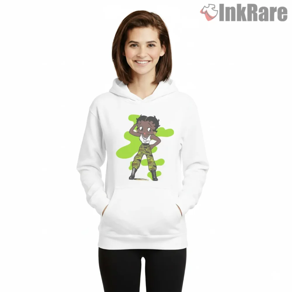 Love Betty Boop Camo Street Style Shirt on white hoodie for women graphic tee