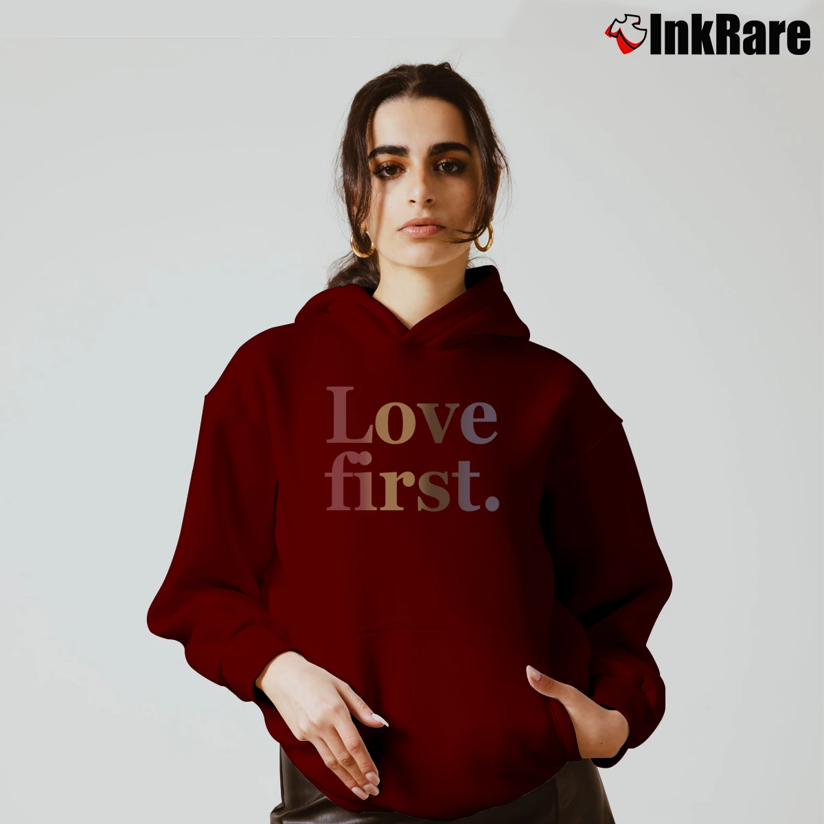 Love First Women’s Cozy Hoodie in maroon – Urban Chic Women’s Love First Cozy Hoodie in maroon | Warm, Structured, Stylish