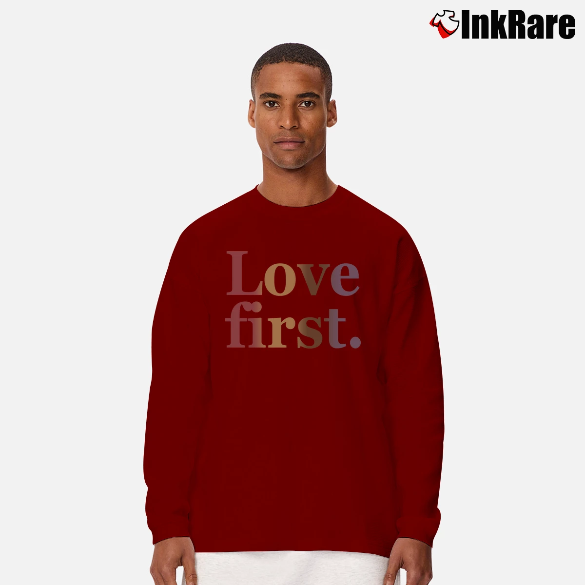 Love First Men’s Long-Sleeve Tee in maroon – Versatile Layering Men’s Love First Long-Sleeve Shirt in maroon | Sleek, Lightweight, Year-Round Wear