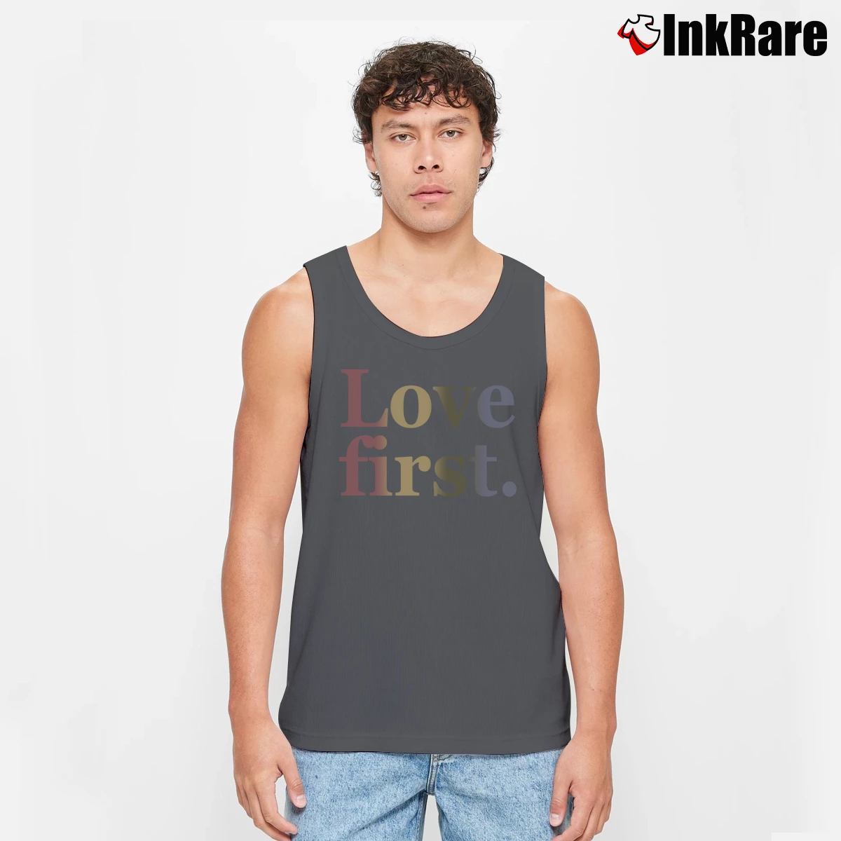 Love First Men’s Performance Tank in charcoal – Lightweight Comfort Men’s Love First Tank Top in charcoal | Breathable, Active-Friendly Design