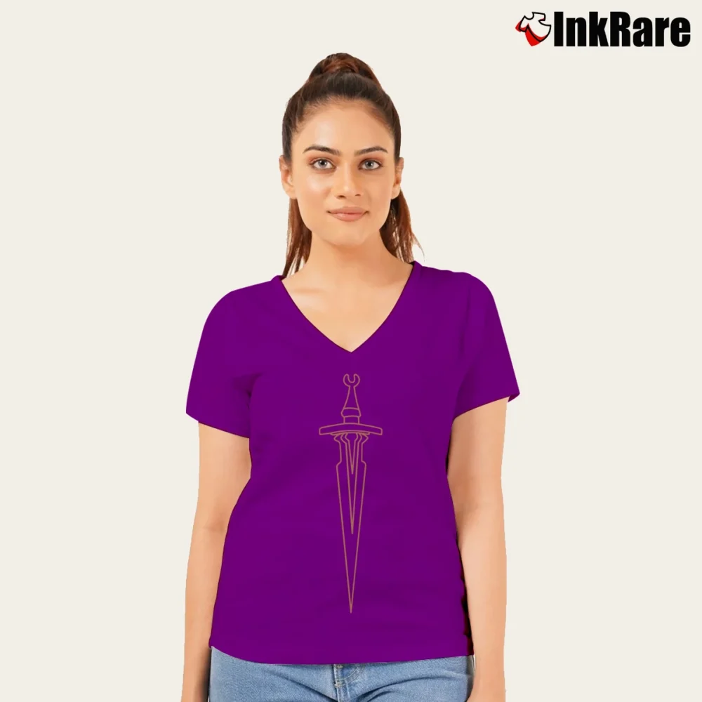 Women’s Love Is A Dagger Loki Laufeyson Marvel V-Neck Tee in purple | Chic Neckline, Soft Texture