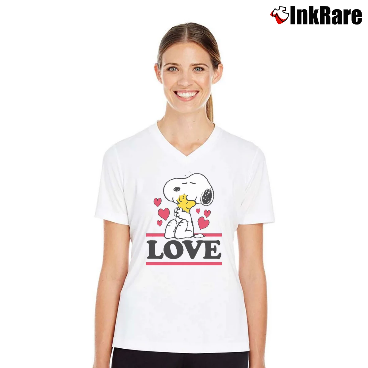 love snoopy woodstock Women’s V-Neck Tee in white – Flattering Fit Women’s love snoopy woodstock V-Neck Tee in white | Chic Neckline, Soft Texture