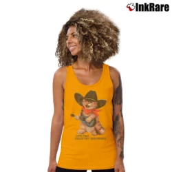 Women’s Love That Country Meowsic Cat Cowboy Graphic Tank Top in orange | Lightweight, Movement-Friendly