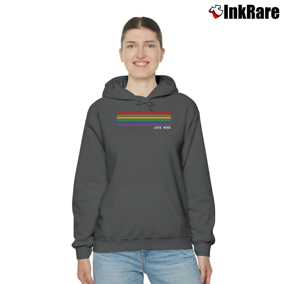 Women’s Love Wins Pride Equality Rainbow Flag Rainbow Bisexual Cozy Hoodie in charcoal | Warm, Structured, Stylish