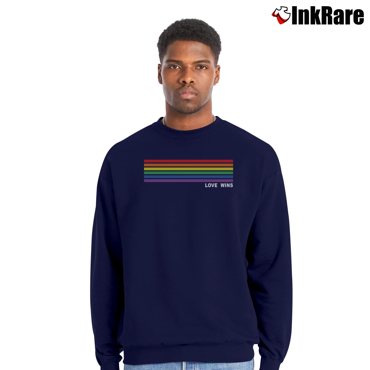 Men’s Love Wins Pride Equality Rainbow Flag Rainbow Bisexual Crewneck Sweatshirt in navy | Cozy Fabric, Clean Style