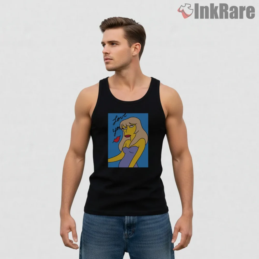 Love You Simpsons Romantic Pop Art Portrait Shirt on black tank top for men graphic tee