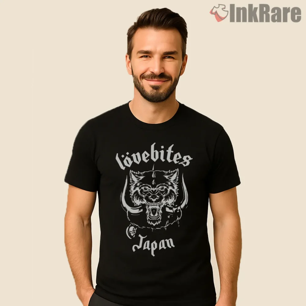 Lovebites Japan Wolf Emblem Motorhead Tribute Shirt on black short sleeve shirt for men graphic tee