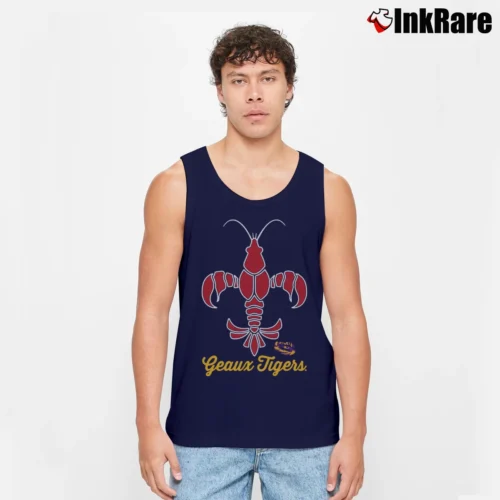 LSU Tigers Crawfish Fleur De Lis Graphic Men’s Performance Tank in navy – Lightweight Comfort Men’s LSU Tigers Crawfish Fleur De Lis Graphic Tank Top in navy | Breathable, Active-Friendly Design