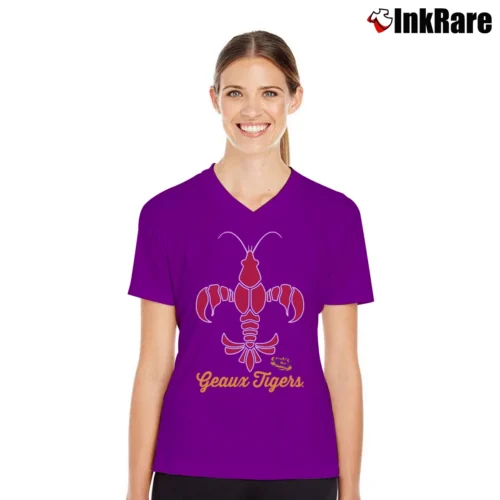LSU Tigers Crawfish Fleur De Lis Graphic Women’s V-Neck Tee in purple – Flattering Fit Women’s LSU Tigers Crawfish Fleur De Lis Graphic V-Neck Tee in purple | Chic Neckline, Soft Texture