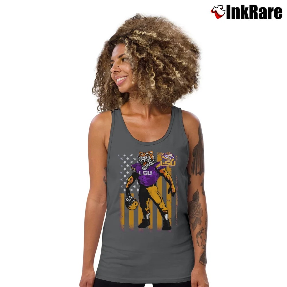 Women’s LSU Tigers Flag Mascot Graphic Tank Top in charcoal | Lightweight, Movement-Friendly