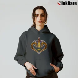 Women’s LSU Tigers Fleur De Lis Heart Graphic Cozy Hoodie in charcoal | Warm, Structured, Stylish