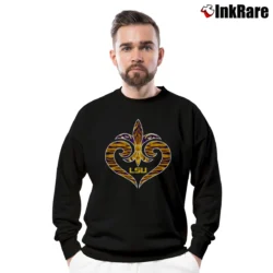 Men’s LSU Tigers Fleur De Lis Heart Graphic Crewneck Sweatshirt in black | Cozy Fabric, Clean Style