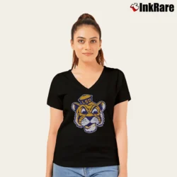 Women’s LSU Tigers Mascot School Logo Retro V-Neck Tee in black | Chic Neckline, Soft Texture