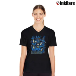 Women’s Lucario Pokemon Retro Custom Graphic V-Neck Tee in black | Chic Neckline, Soft Texture