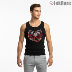 Lucky Cat Floral Wu Tang Logo Shirt on black tank top for men graphic tee