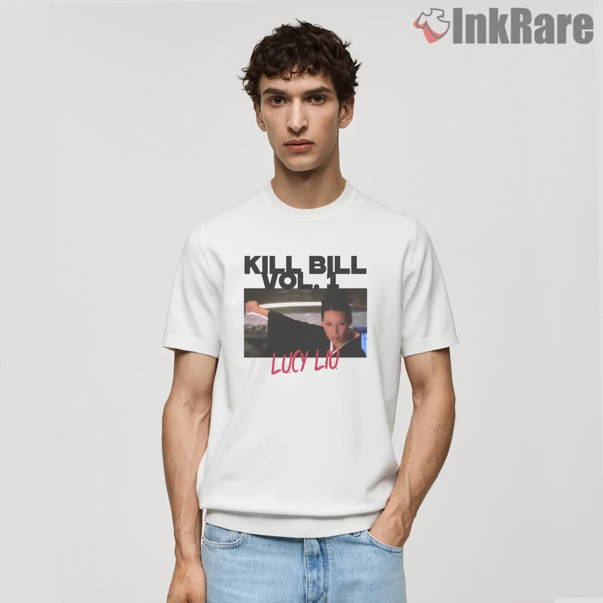 Lucy Liu O Ren Ishii Movie Frame Tribute Shirt on white short sleeve shirt for men graphic tee