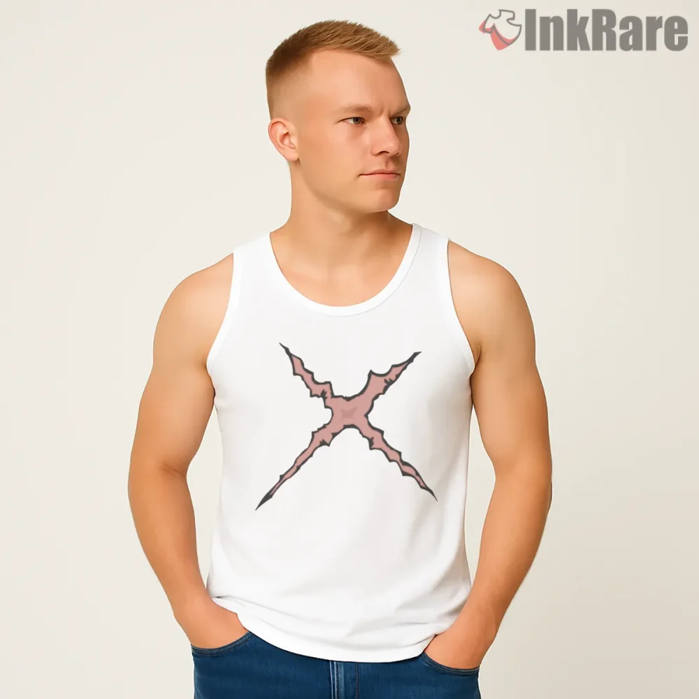 Luffy Chest Scar Pirate King Symbol Anime Shirt on white tank top for men graphic tee