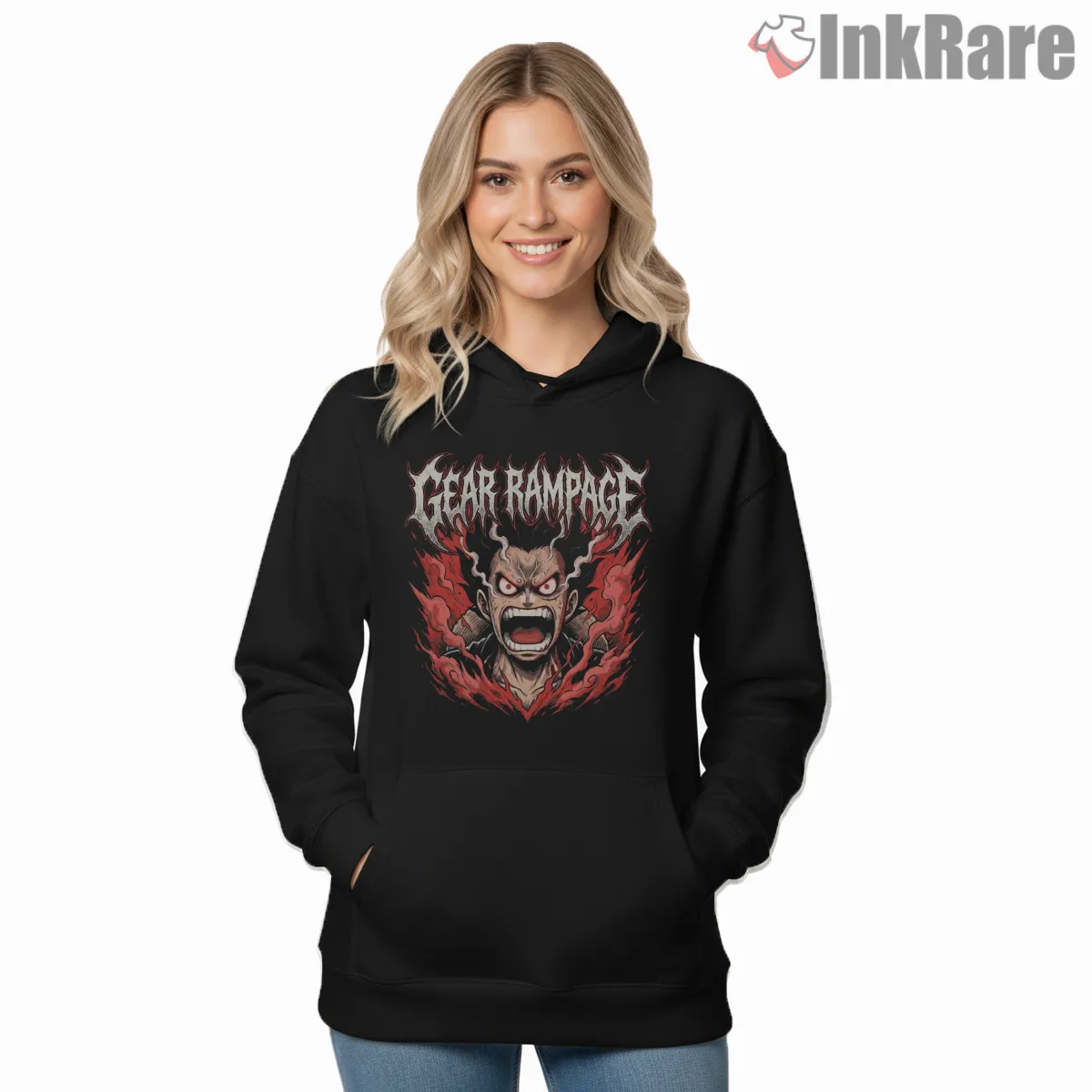 Luffy Gear Fourth Rampage Power Anime Hoodie Black Luffy Gear Fourth Rampage Power Anime Shirt on black hoodie for women graphic tee
