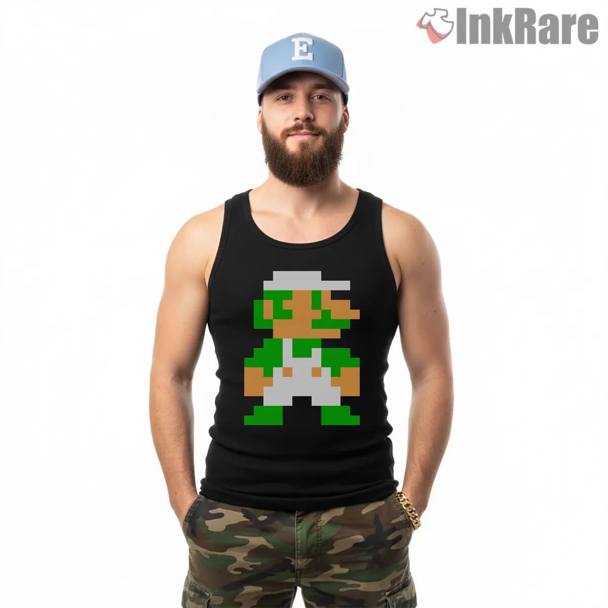 Luigi 8 Bit Classic Pixel Retro Gaming Tank Top Black Luigi 8 Bit Classic Pixel Retro Gaming Shirt on black tank top for men graphic tee