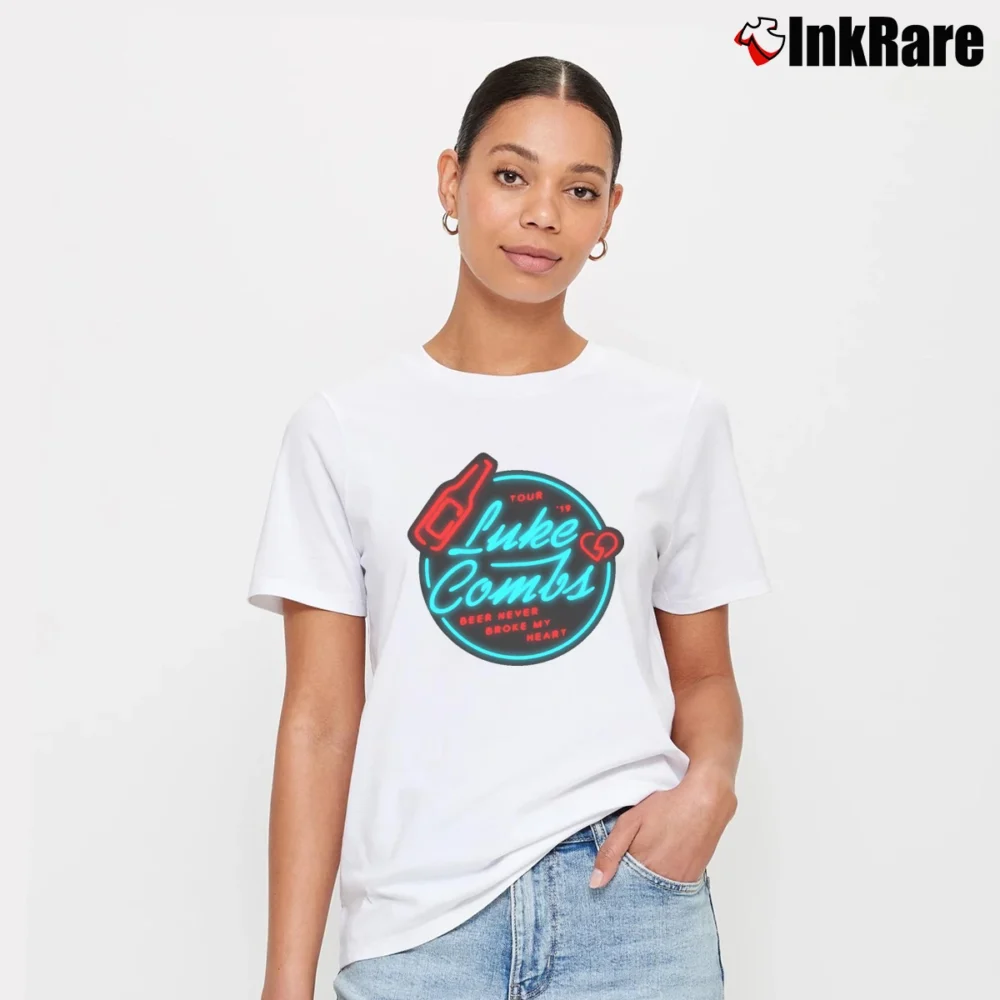 Women’s Luke Combs Beer Never Broke My Heart Tour 2019 Signature T-Shirt in white | Soft, Flattering Fit