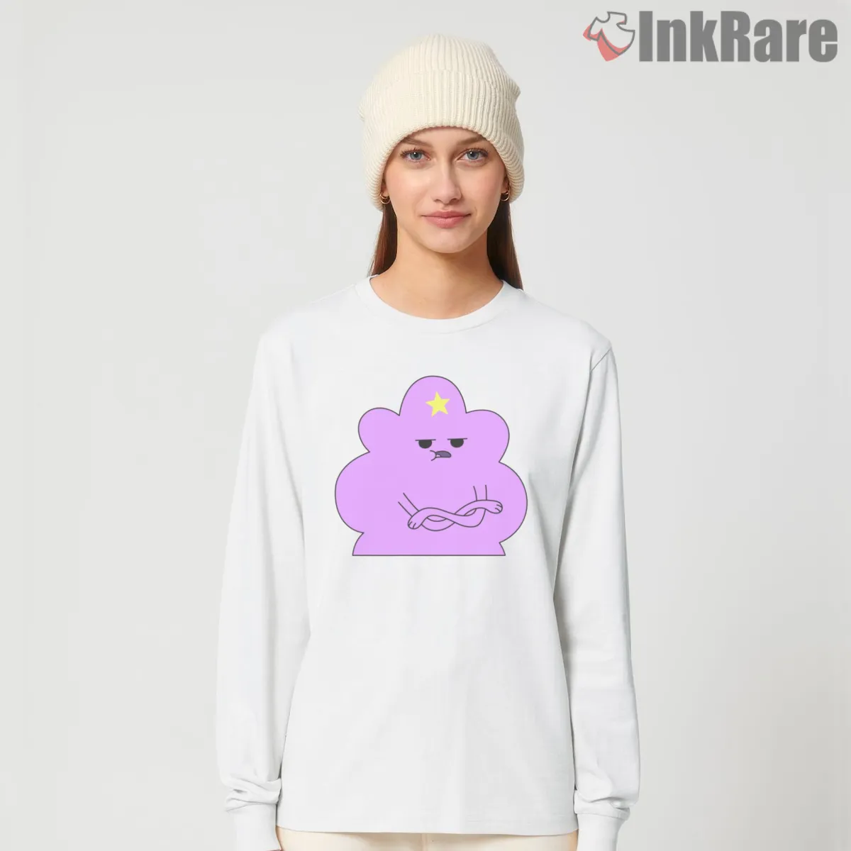 Lumpy Space Princess Unhappy Expression Cartoon Long Sleeve White Lumpy Space Princess Unhappy Expression Cartoon Shirt on white long sleeve shirt for women graphic tee