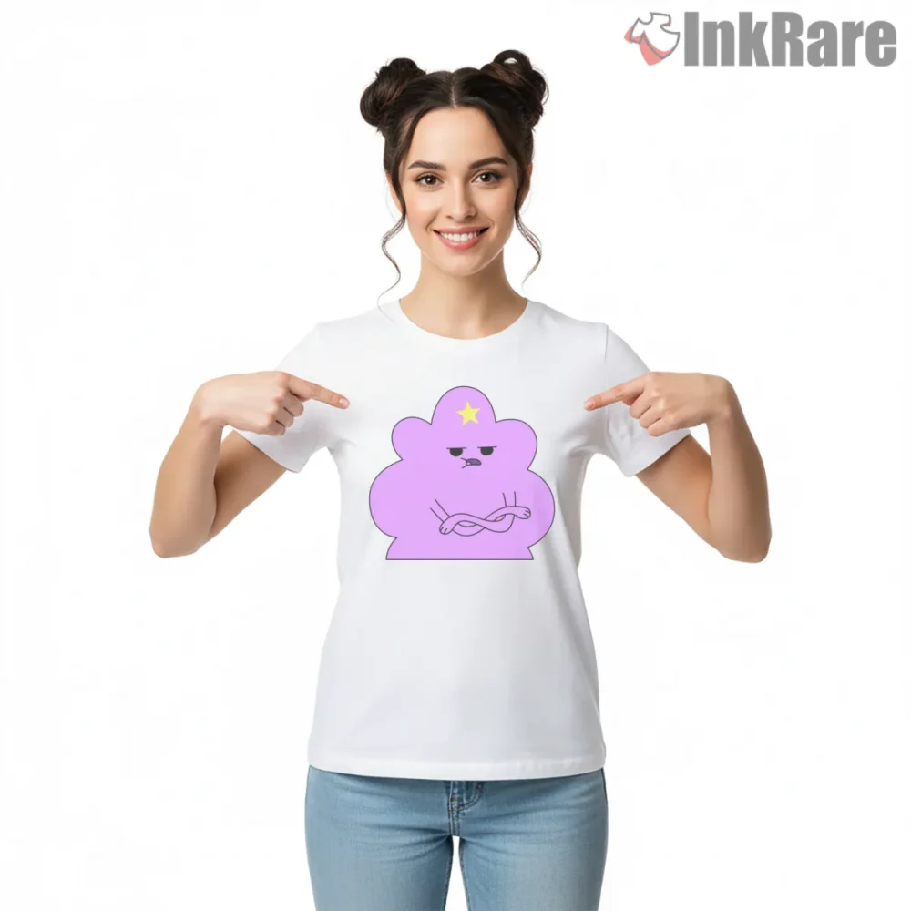 Lumpy Space Princess Unhappy Expression Cartoon Shirt on white short sleeve shirt for women graphic tee