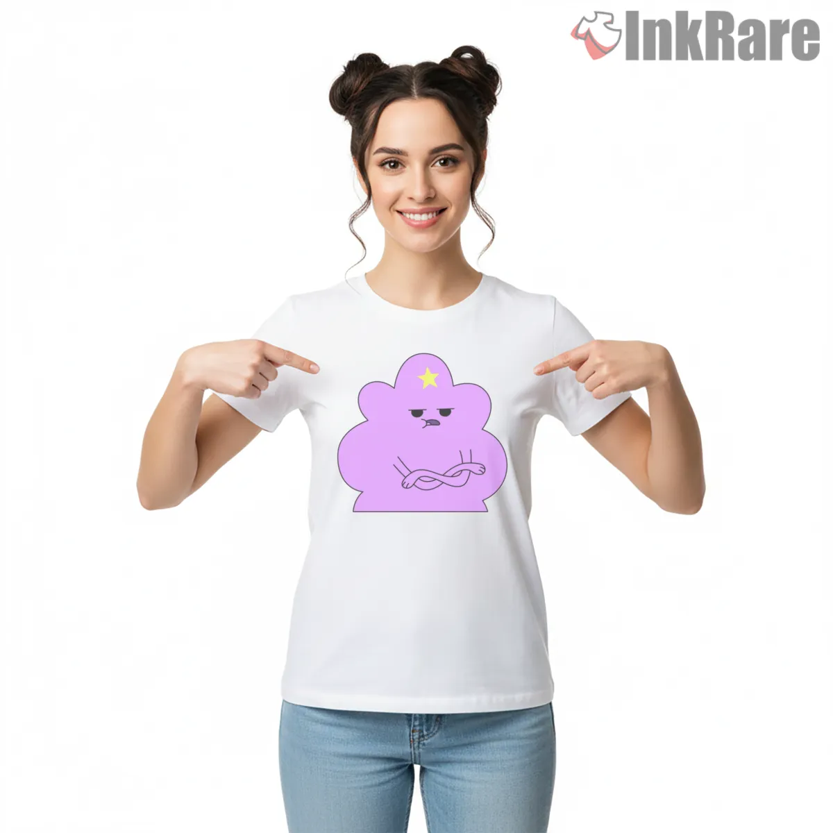 Lumpy Space Princess Unhappy Expression Cartoon Short Sleeve White Lumpy Space Princess Unhappy Expression Cartoon Shirt on white short sleeve shirt for women graphic tee