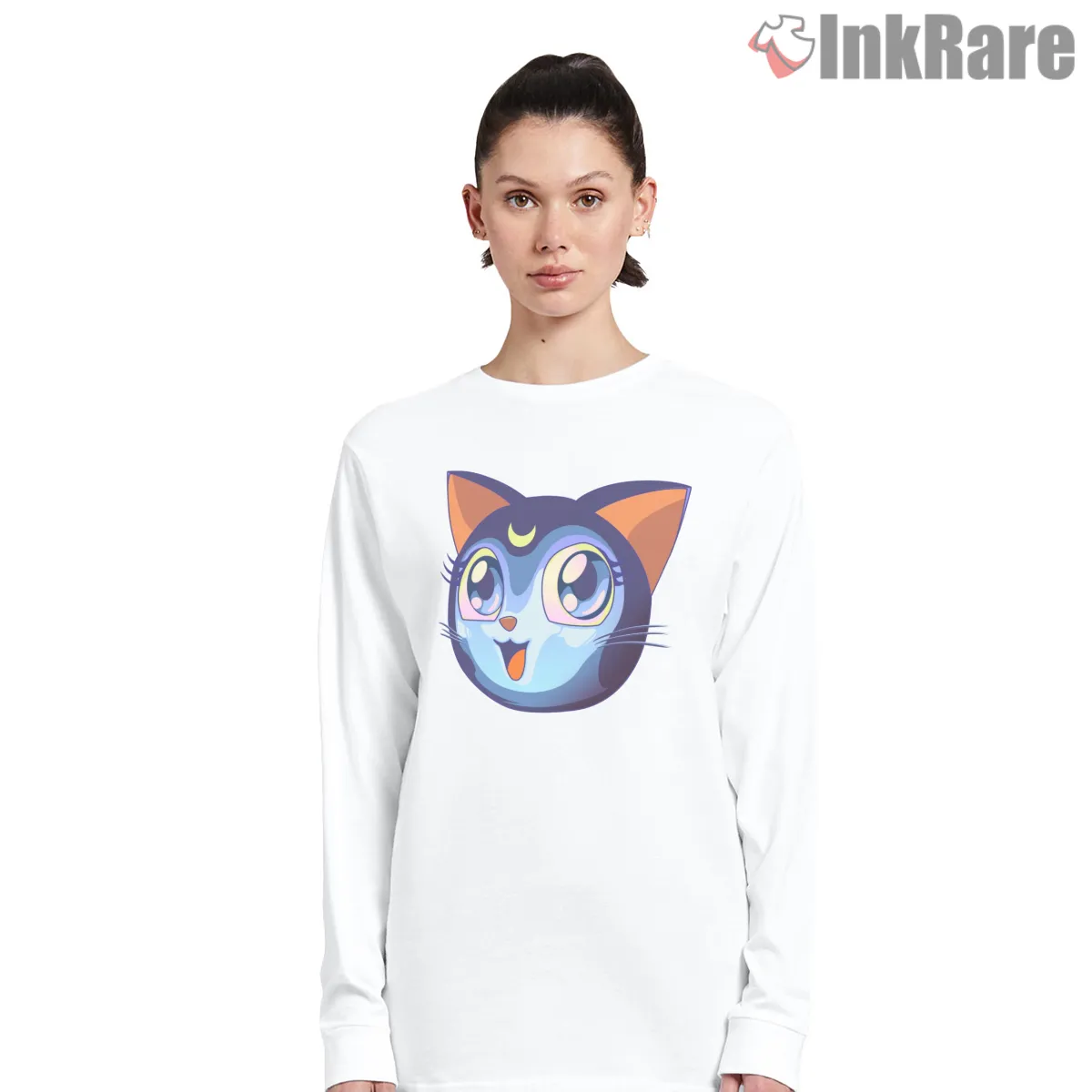 Luna Sailor Cat Cute Anime Shirt on white long sleeve shirt for women graphic tee
