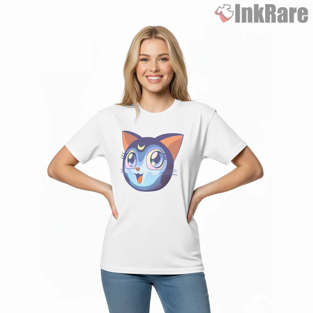 Luna Sailor Cat Cute Anime Short Sleeve White Luna Sailor Cat Cute Anime Shirt on white short sleeve shirt for women graphic tee