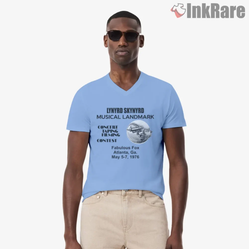 Men V neck light blue with vintage tour graphic
