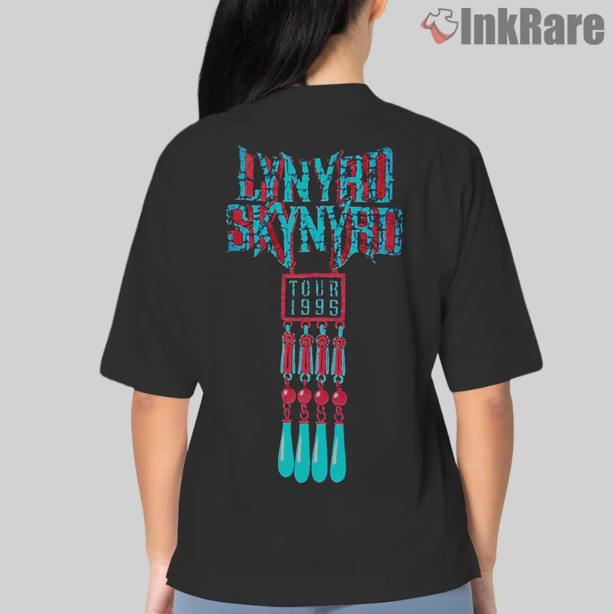 Lynyrd Skynyrd 1995 Tour Shirt Women Back Women back view text logo and beaded tassels