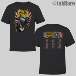Lynyrd Skynyrd 2019 Farewell Tour Shirt two sided with eagle flag and city list on black
