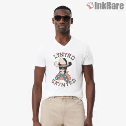 V neck front with sunglasses skull graphic
