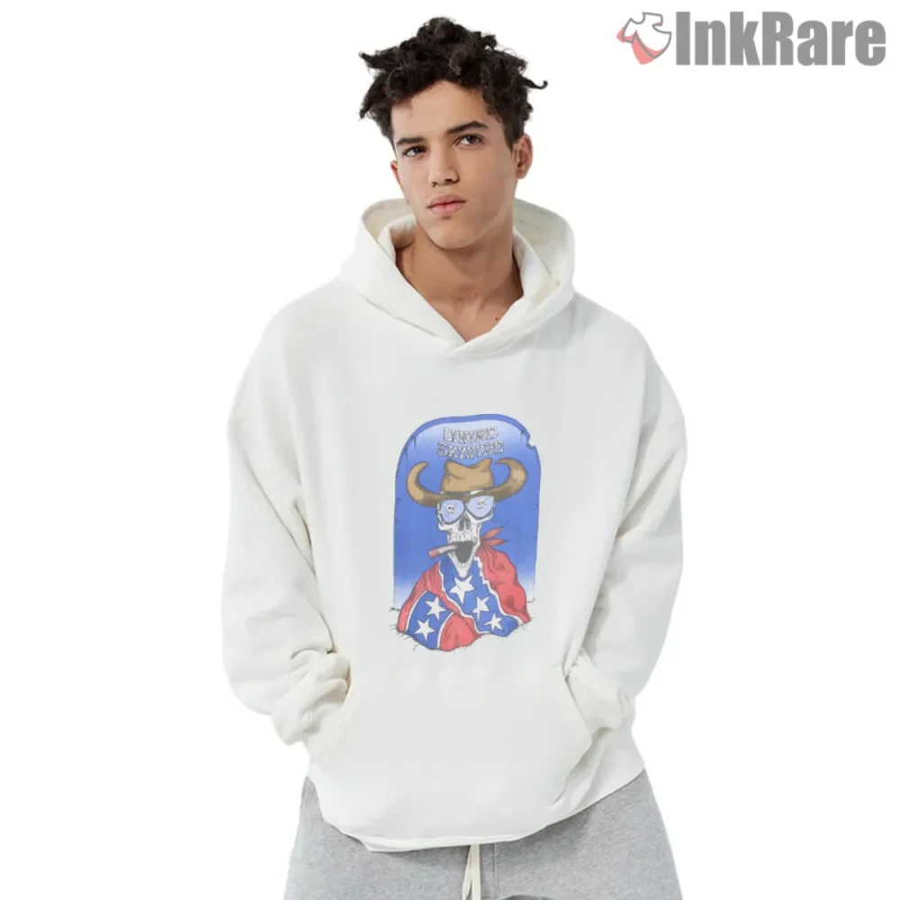 Hoodie front view with cowboy skull graphic