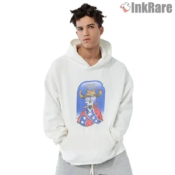 Hoodie front view with cowboy skull graphic