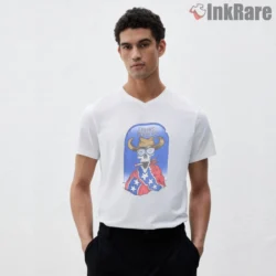 V neck front view with vintage skull artwork