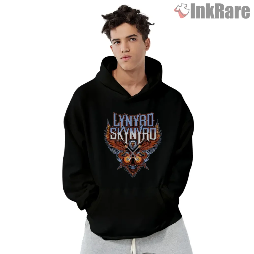 Hoodie with eagle crest and crossed guitars artwork
