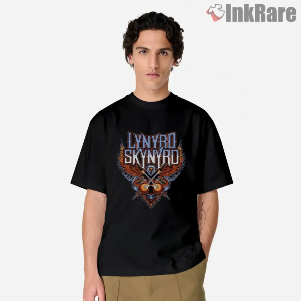 Lynyrd Skynyrd Crossed Guitars Shirt with eagle crest and classic band logo