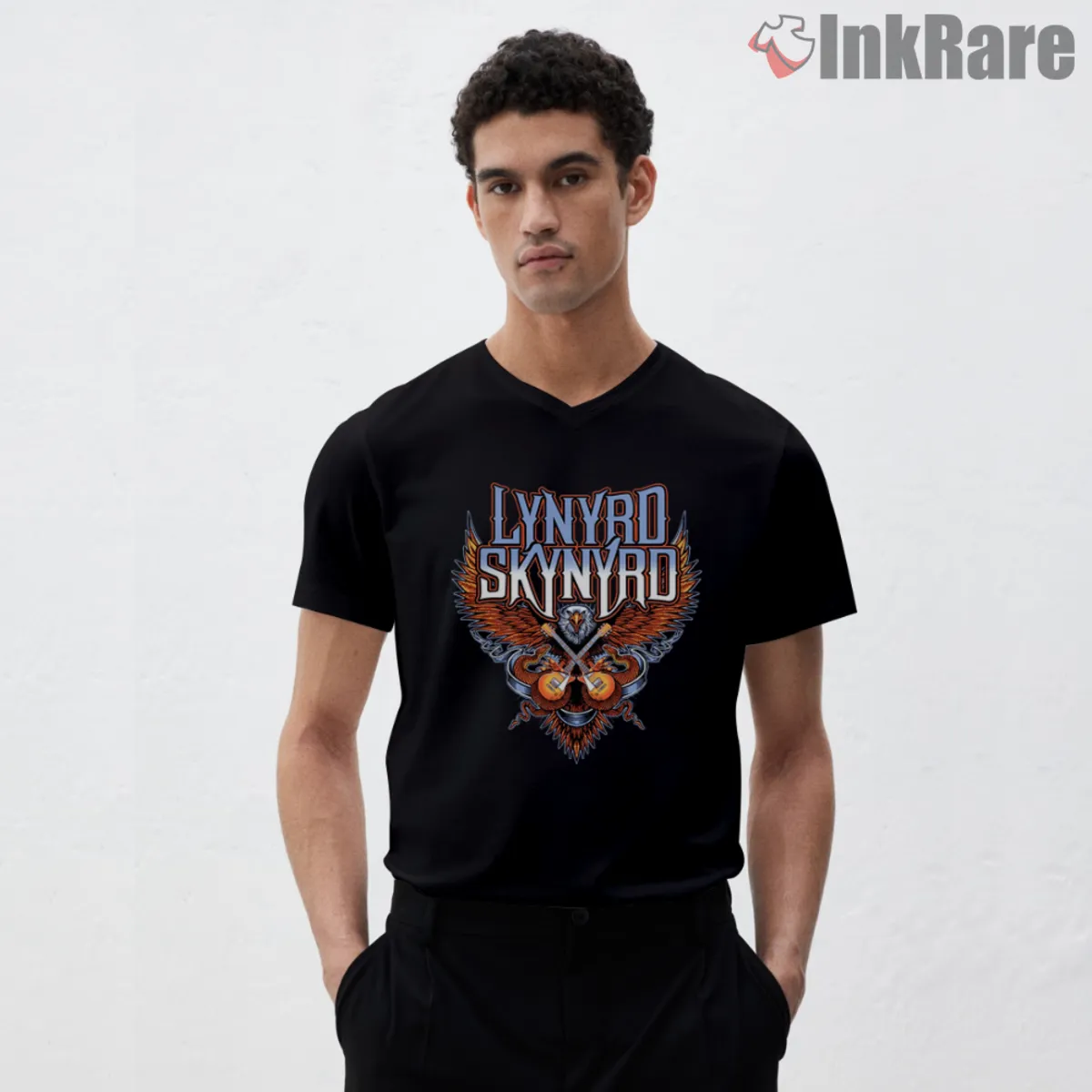Crossed Guitars V Neck Black V neck with classic Lynyrd Skynyrd logo crest