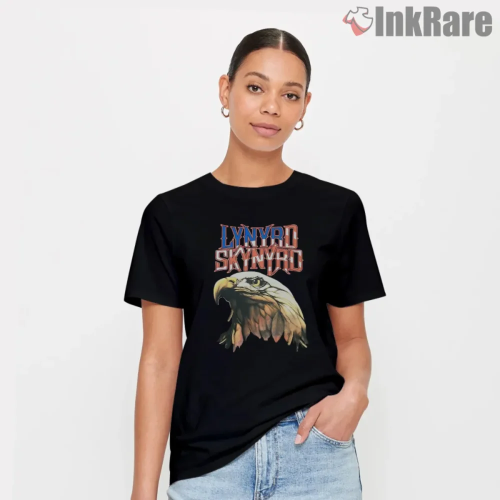 Lynyrd Skynyrd Eagle Head Shirt with large 90s stacked logo and detailed eagle on black