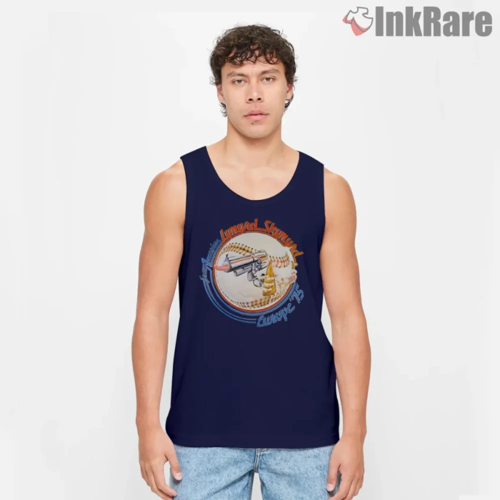 Lynyrd Skynyrd Europe 75 Shirt front graphic on navy tank top