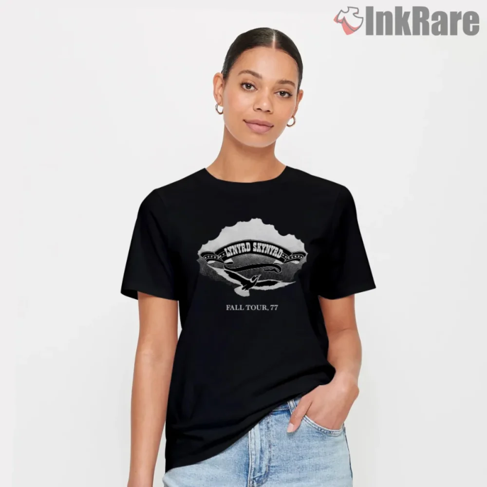 Lynyrd Skynyrd Fall Tour 1977 Shirt front graphic seagull emblem on black
