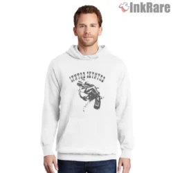 White hoodie featuring Gun Gal graphic