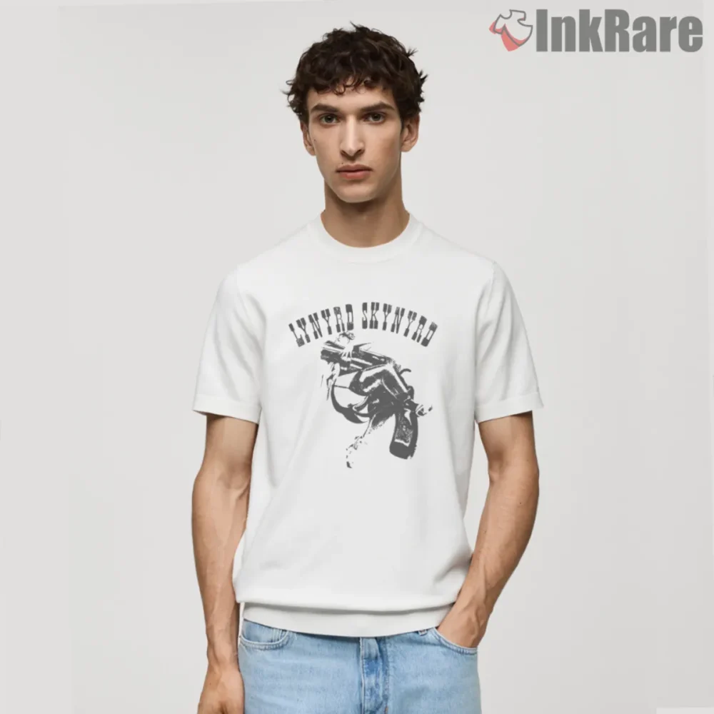 Lynyrd Skynyrd Gun Gal Shirt with bold vintage script graphic on white