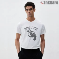 White V neck with vintage Gun Gal emblem