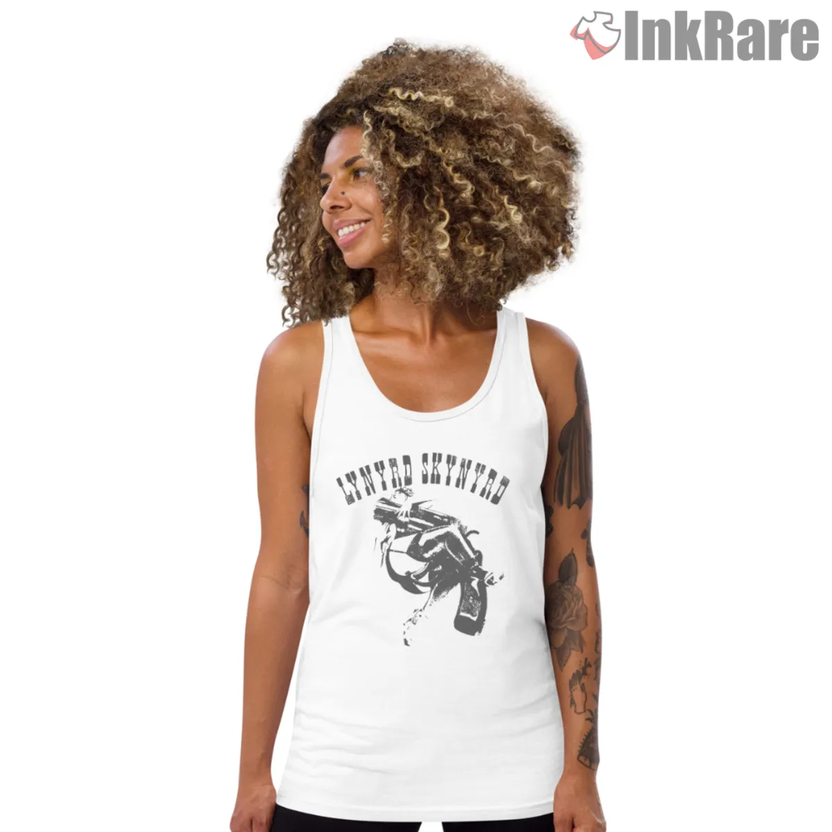 Lynyrd Skynyrd Gun Gal Women Tank Top White Women tank top featuring Gun Gal design