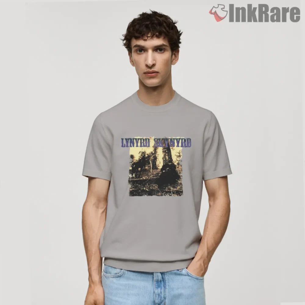 Lynyrd Skynyrd Last Rebel Shirt distressed woodland graphic on sport grey